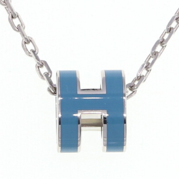 Hermes Necklace Pop Ash Blue Silver Metal H Cube Ladies Chain HERMES - Picture 2 of 6